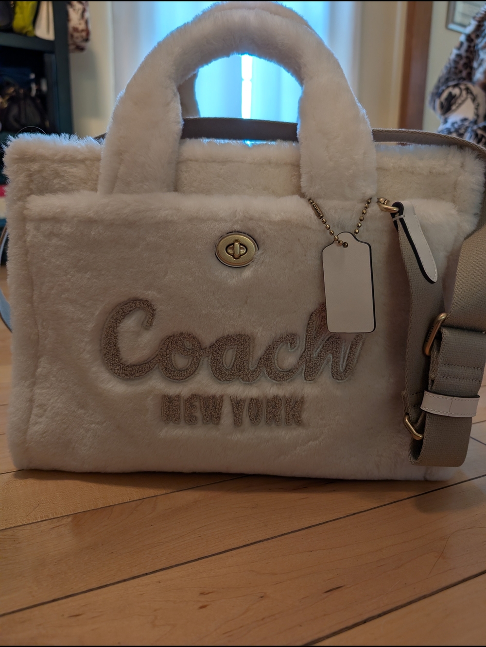Coach New York Cream Plush Tote Bag